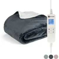 Nuvoo Elektrische Warmtedeken - Fleece/Sherpa - 180x160 cm- XXL - Automatische Uitschakeling - Oververhittingsbescherming - 20 Standen - 160W - 2 Persoons - Bovendeken - Donker Grijs / Antraciet