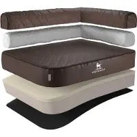 Knuffelwuff orthopedisch hoekhondenbed Winslow van laser-gewatteerd kunstleer L 85 x 63cm leuning rechts bruin