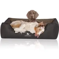 Knuffelwuff orthopedisch hondenbed Outback van laser-gewatteerd kunstleer XXL 120 x 85cm zwart/grijs