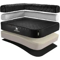 Knuffelwuff orthopedisch hoekhondenbed Winslow van laser-gewatteerd kunstleer L 85 x 63cm leuning links zwart