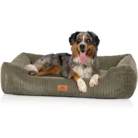 Knuffelwuff hondenbed van ribfluweel met handgeweven uiterlijk Olivia XXL 120 x 85 cm khaki