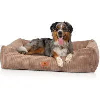 Knuffelwuff hondenbed van ribfluweel met handgeweven uiterlijk Olivia M-L 85 x 63 cm bruin