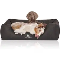 Knuffelwuff orthopedisch hondenbed Tampa van met laser gestikt kunstleer XL 105 x 75cm zwart