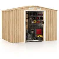 Costway Gereedschapsschuur van metaal, afsluitbaar, incl. fundering, tuinhuis met 4 ventilatiesleuven en schuifdeur & helling, tuinschuur, metalen schuur, gereedschapsschuur, naturel (259 x 196 x 184