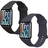 Kwmobile 2x horlogebandjes geschikt voor Xiaomi Smart Band 8 Pro / Smart Band 9 Pro bandje - Smartwatch bandjes van TPU - Activity tracker horloge band in zwart / donkerblauw