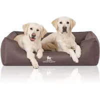 Knuffelwuff orthopedisch waterafstotend hondenbed Leon van velours met handgeweven karakter oversized XXXL 155 x 105cm grijsbruin