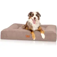 Knuffelwuff orthopedisch hondenbed van velours met handgeweven uiterlijk Sofia 80x60 cm beige