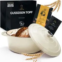 Chefarone Gietijzeren Pan 4.7L - PFAS vrij - Braadpan Inclusief Deksel - Kookpan voor alle Warmtebronnen - Kookpot Ø 26CM - Geëmailleerd Creme Wit - Cadeau voor vrouwen