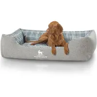 Knuffelwuff Hondenbed Lennard van velours met ruitpatroon XL 105 x 75cm grijs/groen
