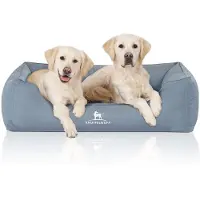 Knuffelwuff orthopedisch waterafstotend hondenbed Leon van velours met handgeweven karakter oversized XXXL 155 x 105cm lichtblauw