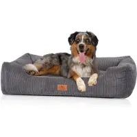 Knuffelwuff hondenbed van ribfluweel met handgeweven uiterlijk Olivia M-L 85 x 63 cm grijs