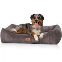 Knuffelwuff hondenbed van ribfluweel met handgeweven uiterlijk Olivia XL 105 x 75 cm bruingrijs