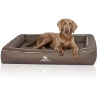 Knuffelwuff orthopedisch hondenbed van met laser doorstikt kunstleer Montego 105 x 80 cm bruingrijs
