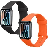 Kwmobile 2x horlogebandjes geschikt voor Xiaomi Smart Band 8 Pro / Smart Band 9 Pro bandje - Smartwatch bandjes van TPU - Activity tracker horloge band in zwart / oranje