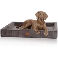 Knuffelwuff orthopedisch hondenbed van ribfluweel met handgeweven uiterlijk Santiago S 70 x 50cm Bruin-grijs