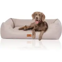 Knuffelwuff Hondenbed Emma van velours met handgeweven karakter in pastelkleuren XL 105 x 75cm beige