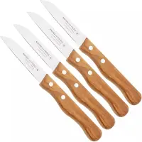 Knivesandtools Traditional Paring Knife, roestvast staal, olijfhout, 4-delige schilmessenset