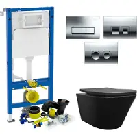 Wiesbaden Geberit UP100 Toiletset Vesta Junior Rimless Mat Zwart Set74 met Delta Drukplaat