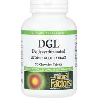 Natural Factors , DGL, Deglycyrrhizineerde Licorice Wortel-Extract, 90 Eetbare Tablets