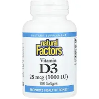 Natural Factors , Vitamin D3, 25 mcg (1,000 IU), 180 Softgels