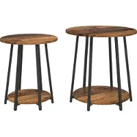vidaXL Bijzettafelset met plank 2 pcs Oud Hout en Zwart