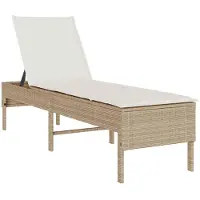 vidaXL Ligstoel met kussen beige 55x200x44cm polyrotan