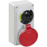 Pce Vaste stopcontact met schakelaar, 0-1, klein, 32A, 5-polig, 400V, IP44 /mechanische vergrendeling/ 6125-6
