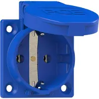 Pce Aardingscontactdoos, inbouwmodel, met klapdeksel, blauw