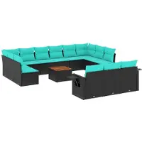vidaXL 14-delige tuinbankset met kussens van zwart polyrotan