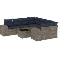 vidaXL 9-delige tuinbankset met kussens, grijs polyrotan