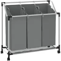 vidaXL Wasmand met wielen 3 vakken grijs