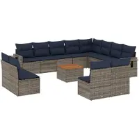 vidaXL 13-delige tuinbankset met kussens, grijs polyrotan