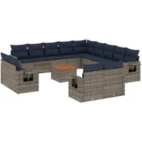 vidaXL 14-delige tuinbankset met kussens, grijs polyrotan