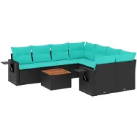 vidaXL 9-delige tuinbankset met kussens van zwart polyrotan