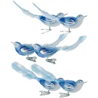 Krebs Kerst vogels - 6x stuks - op clip - blauw - 11 cm - glas - kerstversiering vogeltjes - Decoratievogeltjes - Kerstboomversiering
