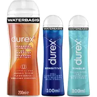 Durex - 3 Glijmiddelen - Voor Een Sensuele Aanraking - Waterbasis - Tingle 100ml- Massage Ylang Ylang 2 in 1 200ml - Sensitive 100ml