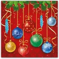 DECORATA 40 Kerstmis Kerst Servetten - Kerstbal met motief - Kerst Ornament - Hulst met besjes - Lint - Strik - Sparkling Balls - Rood - Blauw - Groen - Goud - 33 x 33 cm - 3-Laags -
