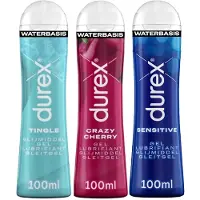 Durex - 3 Glijmiddelen - Voor Een Sensuele Aanraking - Waterbasis - Crazy Cherry 100ml- Tingle gel 100ml - Sensitive 100ml