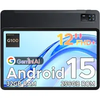 Doogee Tab E3+ -Tablet-Android 15- 12 inch 90Hz FHD+ - 4G LTE-Gemini AI-32GB ROM+256GB ROM（2TB TF）-Helio G100-8800mAh/18W-Vier luidsprekers-Face ID-5G Wi-Fi-A GPS-GPS-Zwart