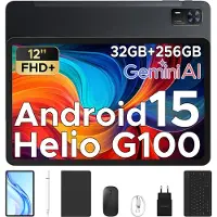 Doogee Tablet met Tab E3 Toetsenbord+ Android 15 Batterij 8800 mAh 12 "FHD+ 90Hz 32 GB+ 256 GB, Helio G100 Octa-Core Sim Face ID,Zwart