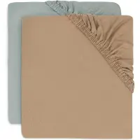 Jollein Baby - Hoeslaken Jersey 60x120cm - Ledikant Babybed - Zacht Katoen - 2 Stuks - Sea Green/Biscuit