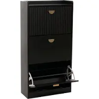MCW Schoenenkast -O39, schoenenrek met 3 kleppen MDF melamine metaal 117x60x24cm ~ houtlook zwart