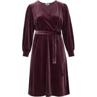 We fashion - Dames Midi velvet jurk - Curve - Regular fit - Aubergine - Plus Size Maat: 46