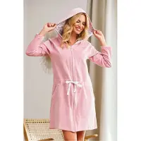 Doctor Nap Velours Badjas Dames Met Capuchon Rits en Zakken SWO.1008 Papaya 46 / 3XL