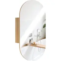 HOMCOM -Spiegelkast-45x13.5x90cm-MDF-Natuurlijk hout