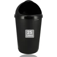 Discountershop Prullenbak 25L Zwart – Kunststof Vuilnisbak met Schuifdeksel – Ronde Afvalemmer voor Keuken, Badkamer & Kantoor – Compacte Afvalbak 32x32x62 cm