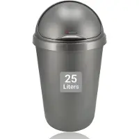 Discountershop Prullenbak 25L Grijs – Kunststof Vuilnisbak met Deksel – Ronde Afvalemmer voor Keuken, Badkamer & Kantoor – Compacte Afvalbak 32x32x62 cm