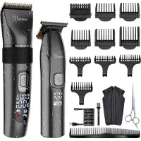 Hatteker Professionele Tondeuse Set – Haartrimmer & Baardtrimmer voor Heren – T-Blade Precisietrimmer – IPX7 Waterdicht – Inclusief Schaar en Knipcape – Zwart