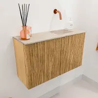 Mondiaz Joya DLux 70cm toiletmeubel oak met wastafel faye rechts zonder kraangat frappe