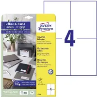 Avery Zweckform AVERY Etiketten 6124 Universele etiketten, permanent klevend A4 Wit 105 x 148 mm 10 Vellen à 4 Etiketten
